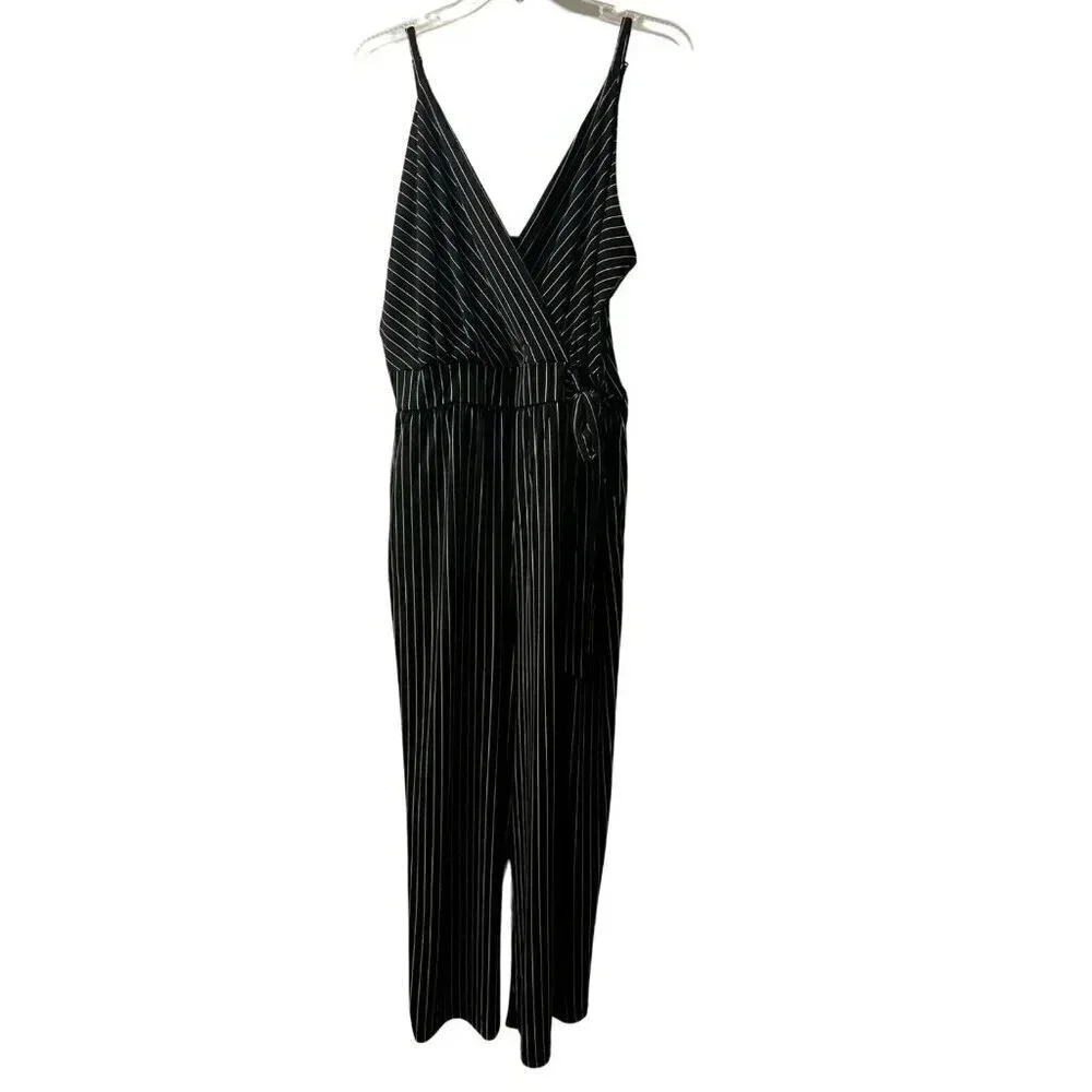 KAILEIGH WOMENS SIZE 3XL BLACK PINSTRIPE 1 PIECE JUMPSUIT POCKETS NWT